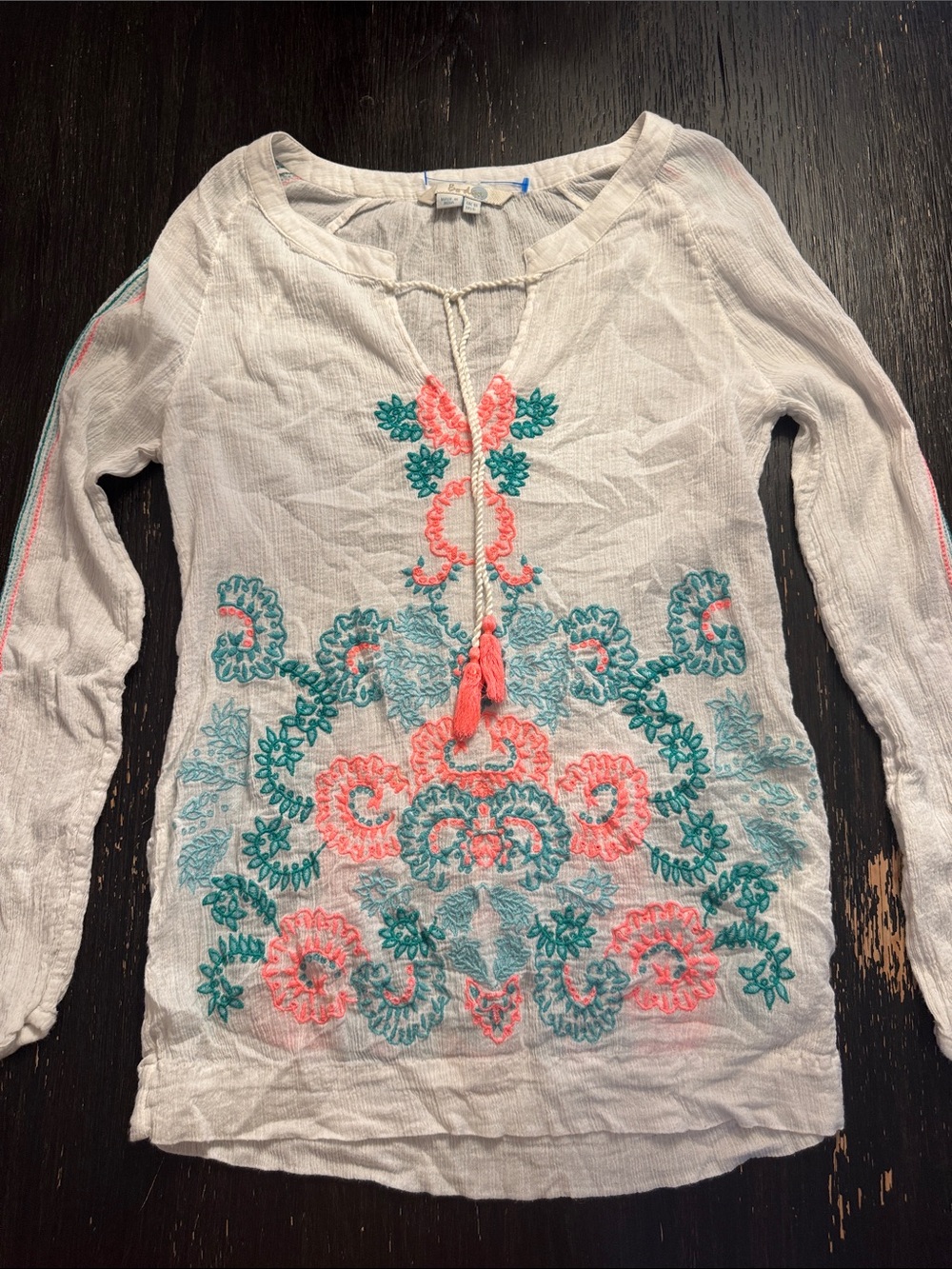 Boden White Tunic with Coral & Teal Embroidery